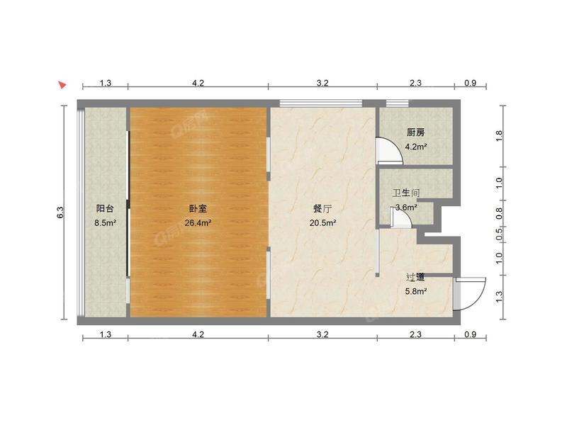 前海观一 1室1厅59m²精装修