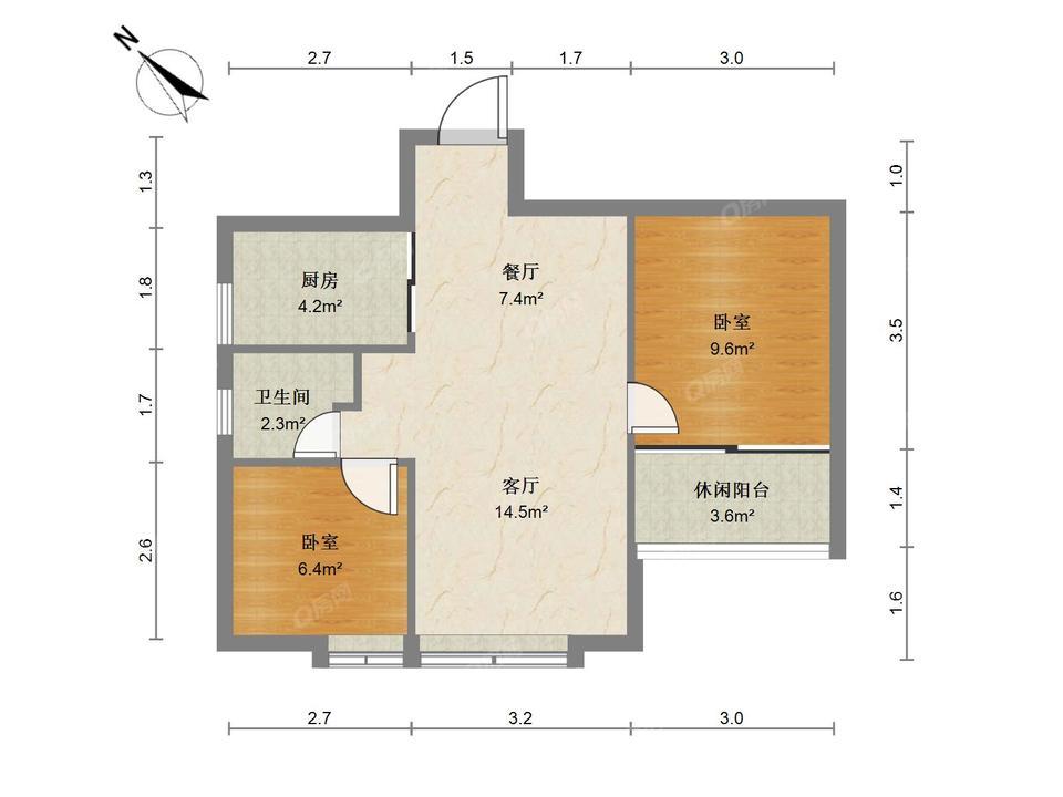 和平广场 2室2厅62m²整租，带社区两房出租，拎包入住
