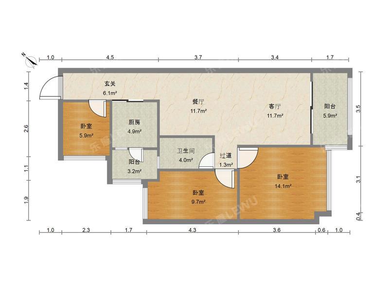 中山润颐居二期户型照片_润颐居二期 3室2厅92.1m²整租